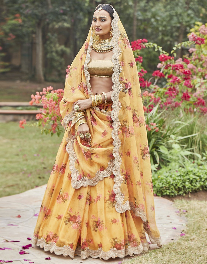 MBZ Meena Bazaar-Mustard Organza Kora Laacha