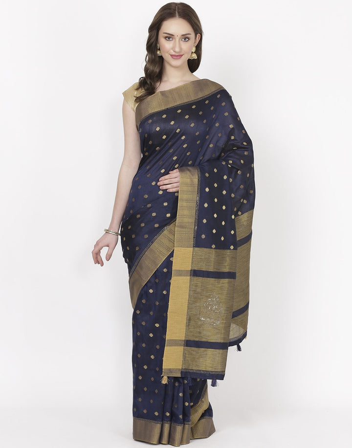 MBZ Meena Bazaar-Navy Blue Art Tussar Saree