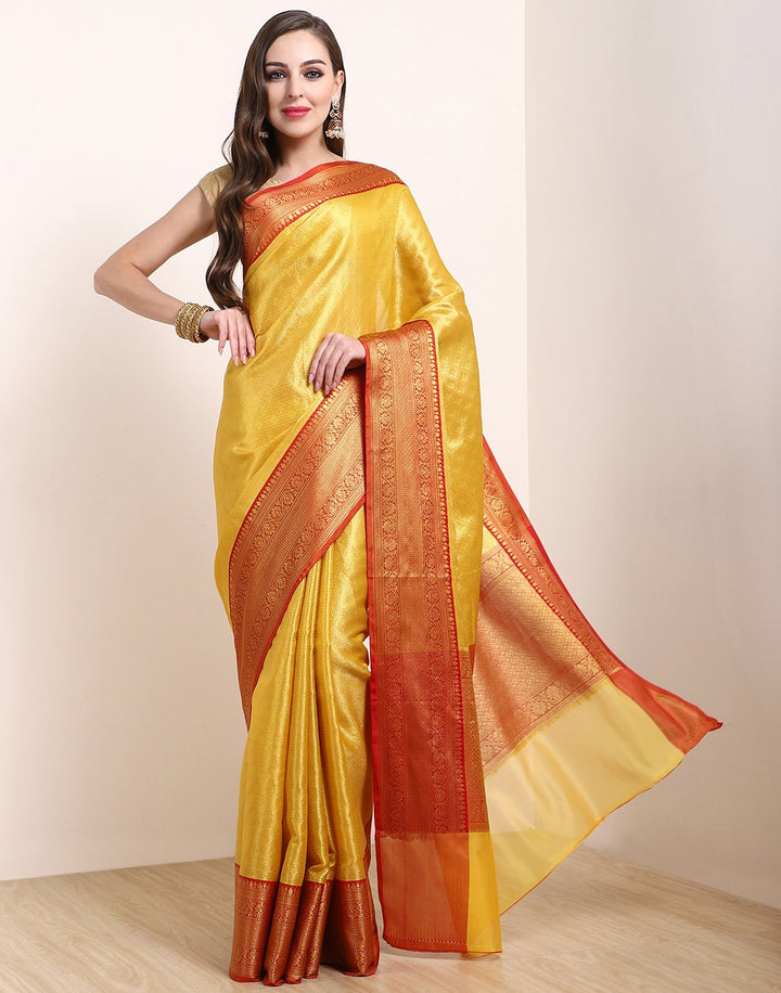 MBZ Meena Bazaar-Yellow Cotton Woven Saree