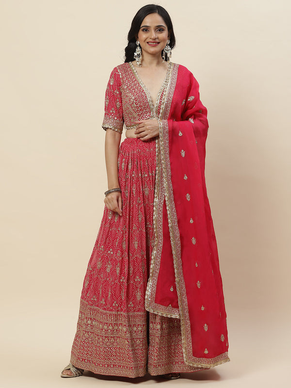 Zari Booti Embroidered Georgette Choli With Lehenga & Dupatta