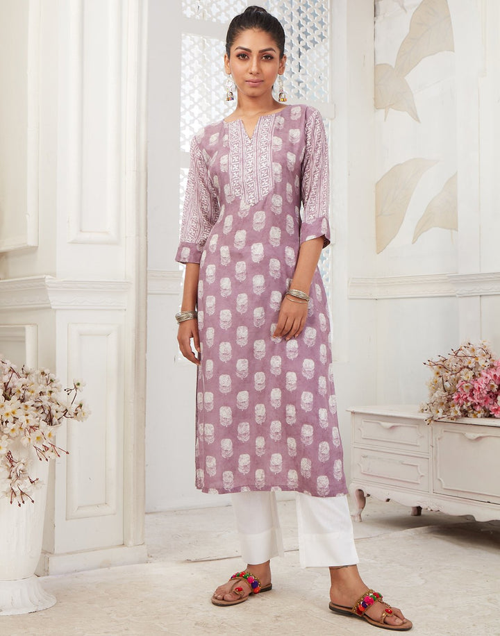 MBZ Meena Bazaar-Mauve Cotton Kurti