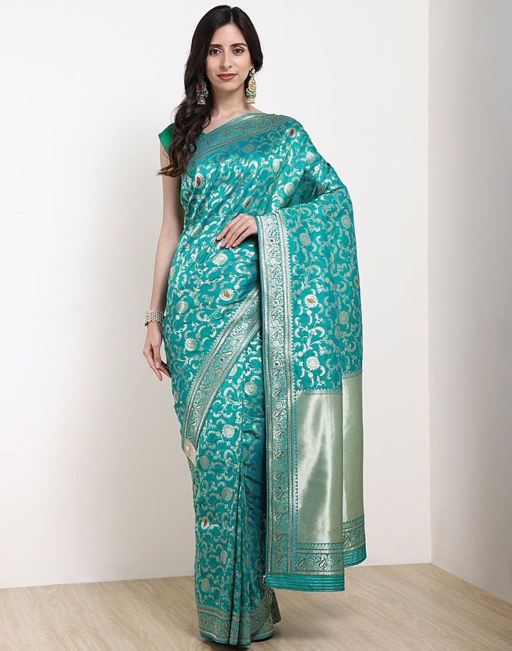 MBZ Meena Bazaar-Orange Banarasi Art Handloom Saree