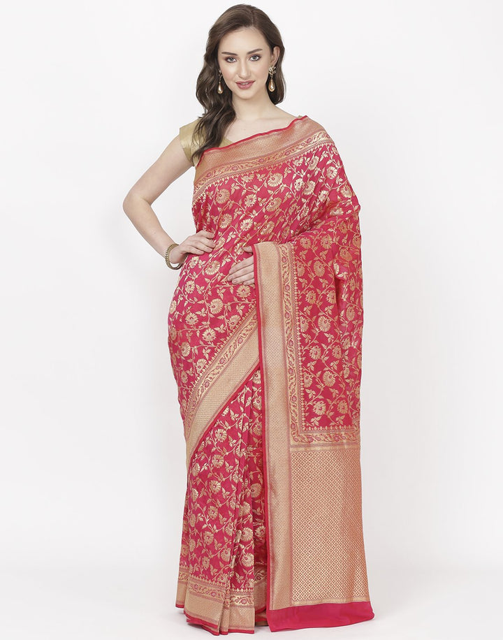 MBZ Meena Bazaar-Magenta Banarasi Art Handloom Saree