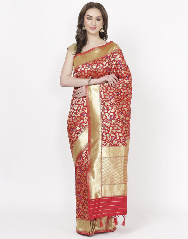 MBZ Meena Bazaar-Red Banarasi Art Handloom Saree