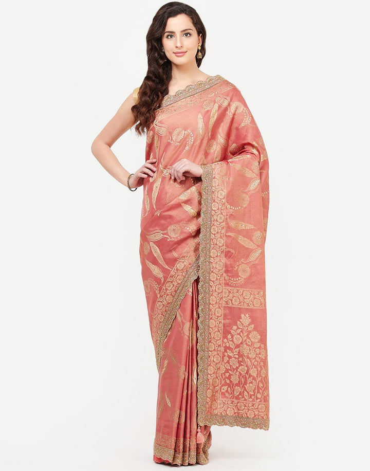 MBZ Meena Bazaar-Beige Banarasi Tissue Saree