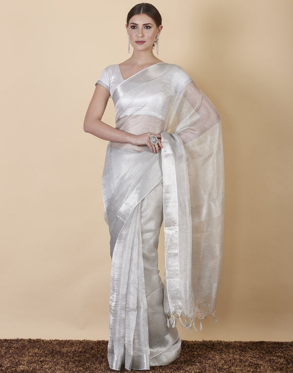 MBZ Meena Bazaar-Silver Tissue Saree