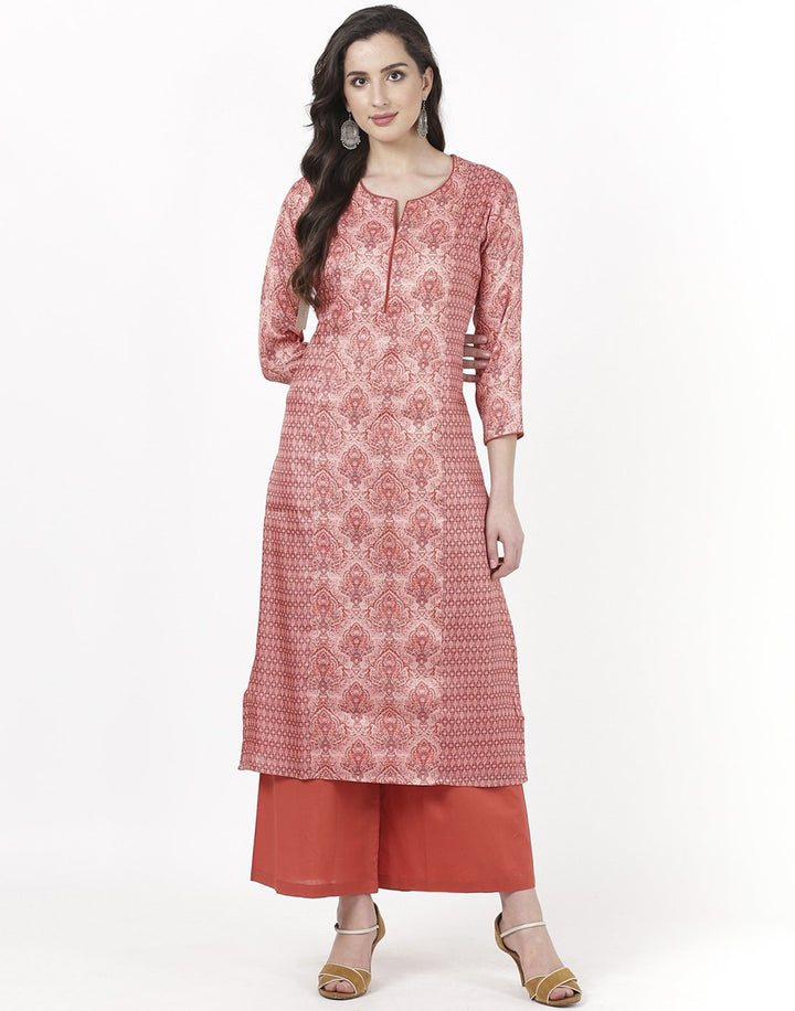 MBZ Meena Bazaar-Peach Tussar Kurta with Palazzo
