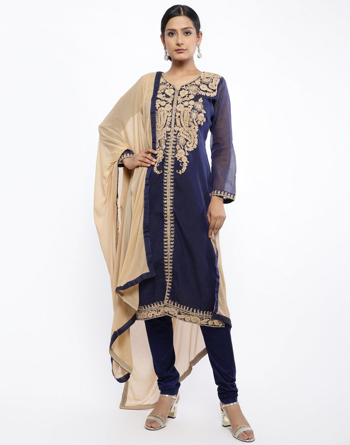 MBZ Meena Bazaar-Red Cotton Chanderi Stitched Salwaar Kameez
