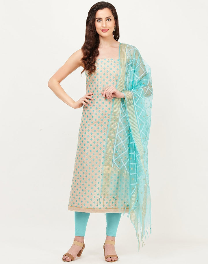 MBZ Meena Bazaar-Beige Sea Green Chanderi Suit Set