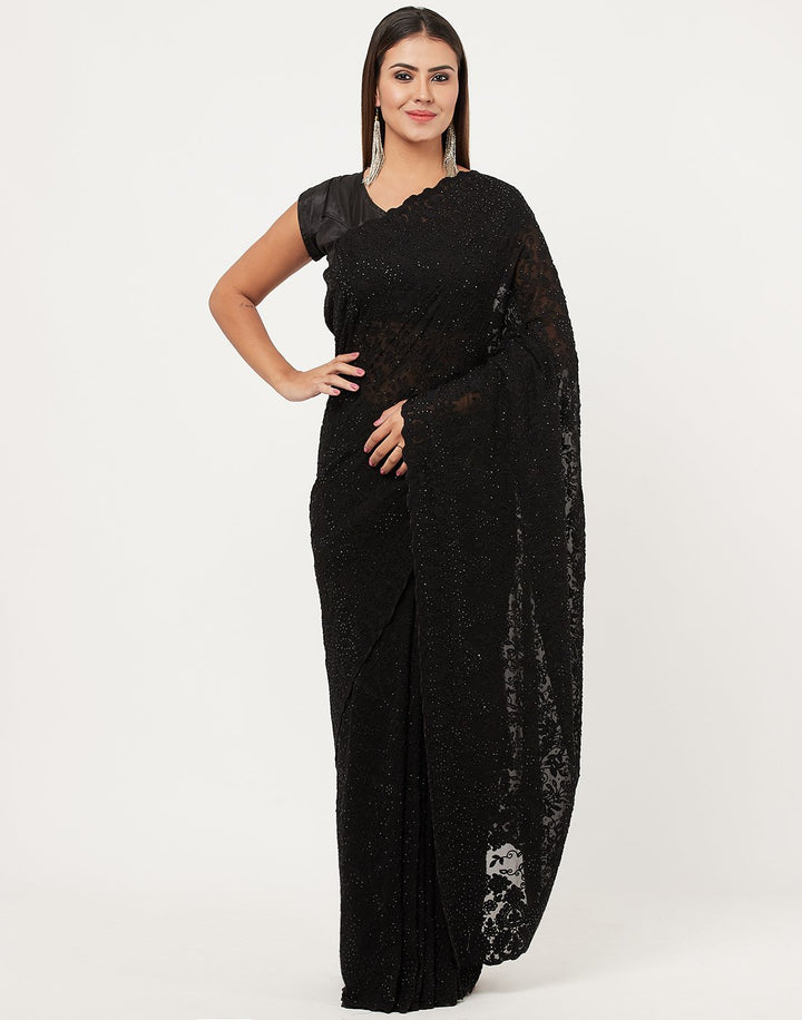 MBZ Meena Bazaar-Black Art Georgette Saree