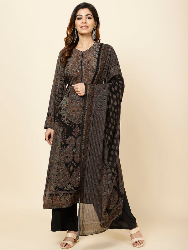 Digital Printed Crepe Kurta With Palazzo & Dupatta