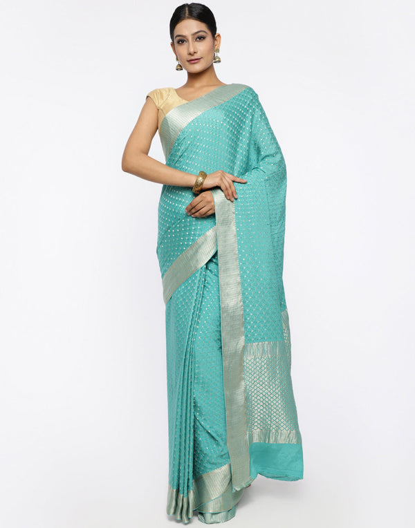 MBZ Meena Bazaar-Zari Border Booti Crepe Saree
