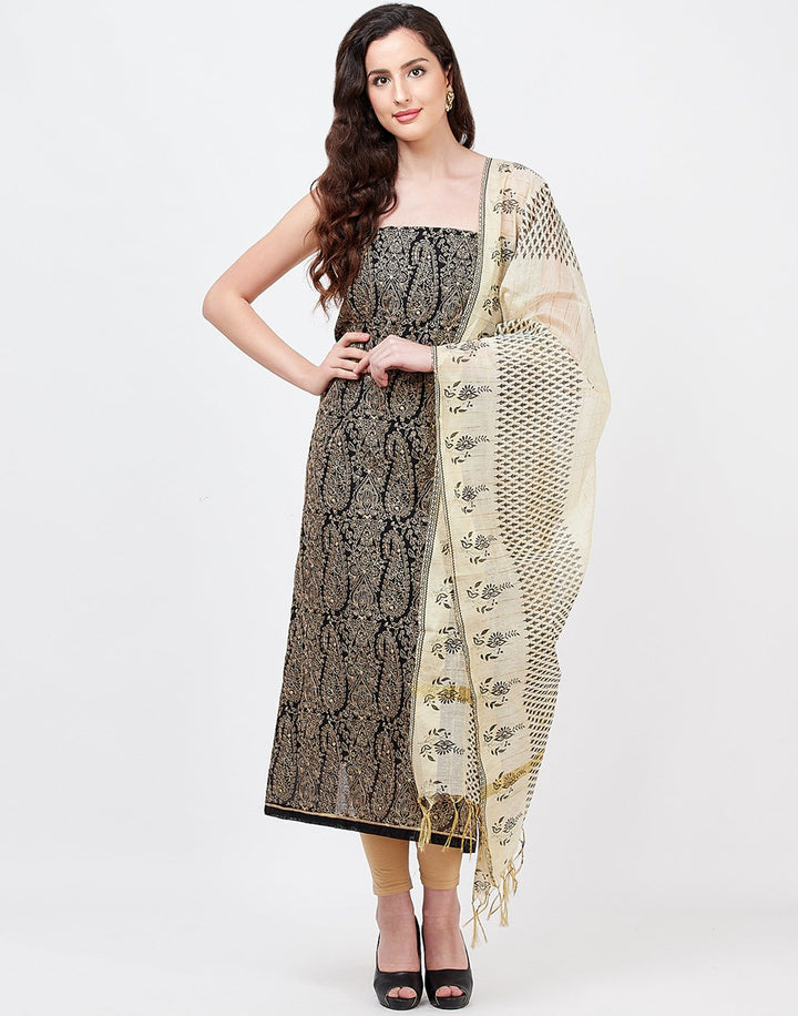 MBZ Meena Bazaar-Black Beige Chanderi Suit Set