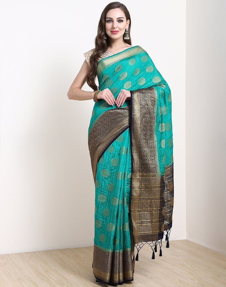 MBZ Meena Bazaar-Navy Blue Art Handloom Saree