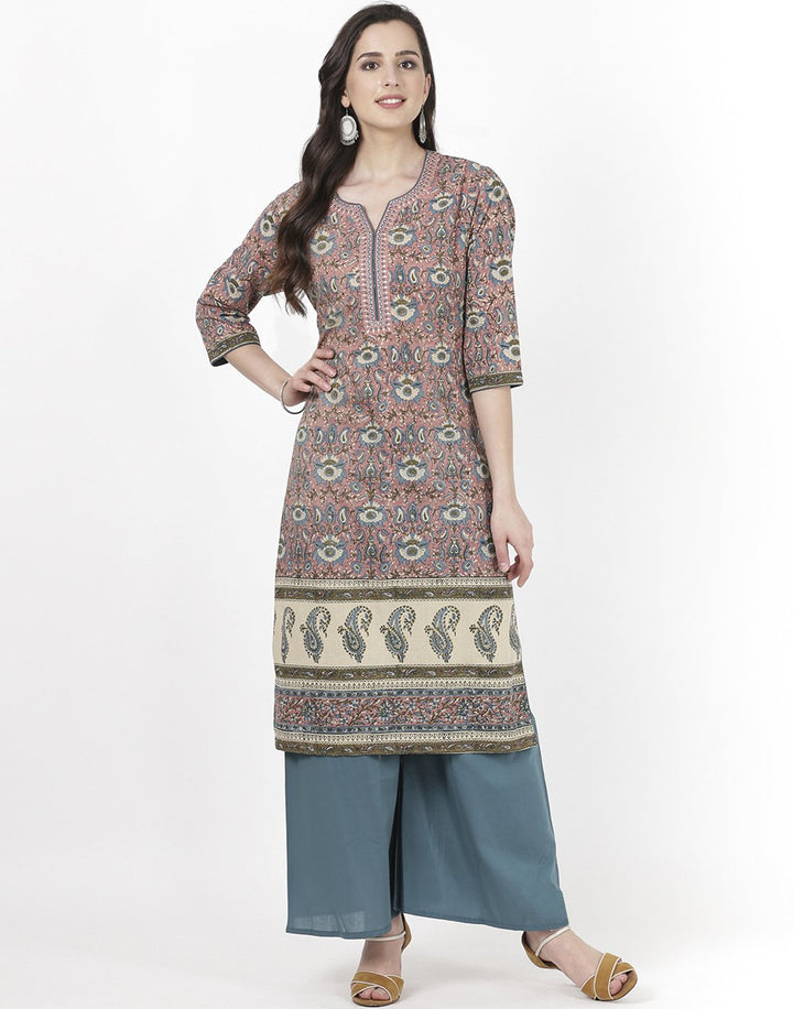 MBZ Meena Bazaar-Pink Teal Blue Cotton Kurti with Palazzo