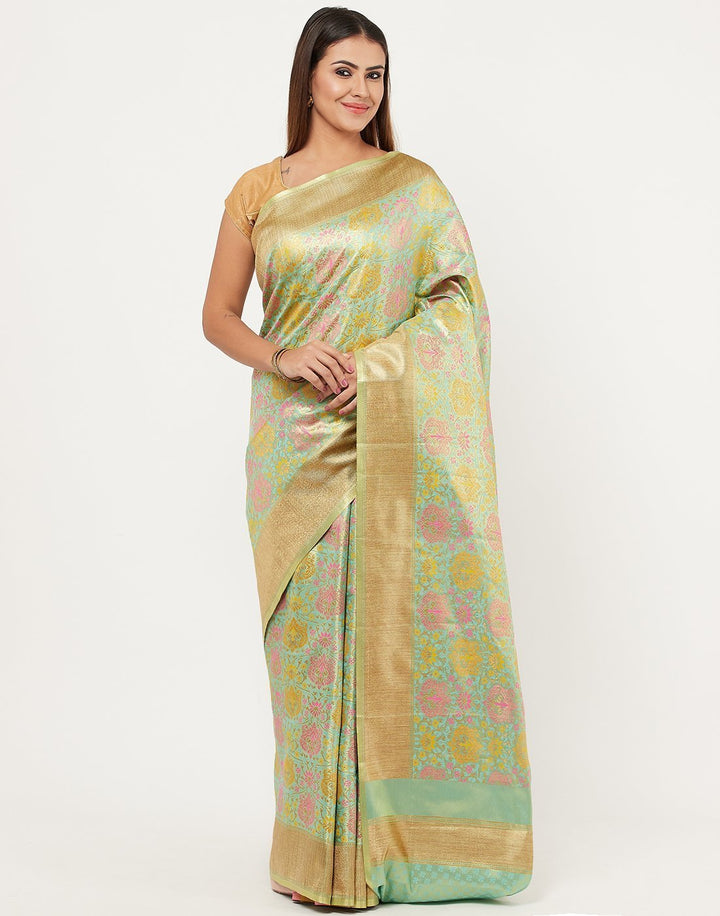 MBZ Meena Bazaar-Sea Green Banarasi Art Handloom Saree