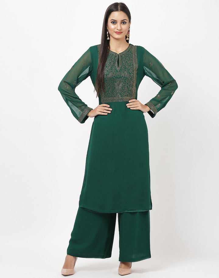 MBZ Meena Bazaar-Wine Georgette Kurti with Palazzo