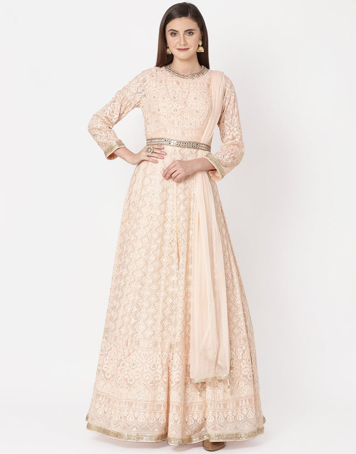 MBZ Meena Bazaar-Peach Georgette Salwar Kameez