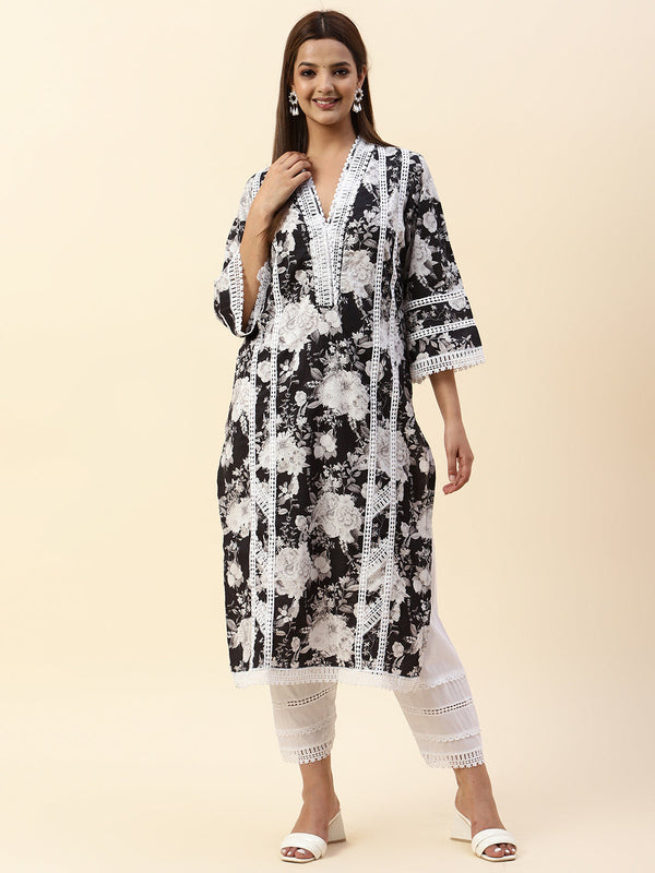 Floral Printed Cotton Kurta With Pants