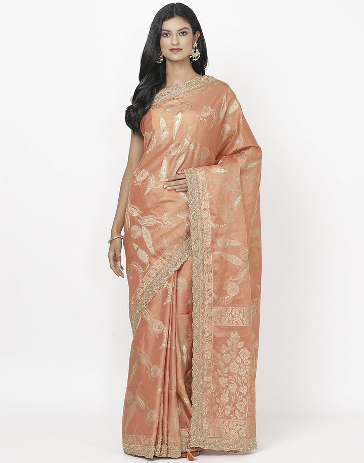 MBZ Meena Bazaar-Beige Banarasi Tissue Saree