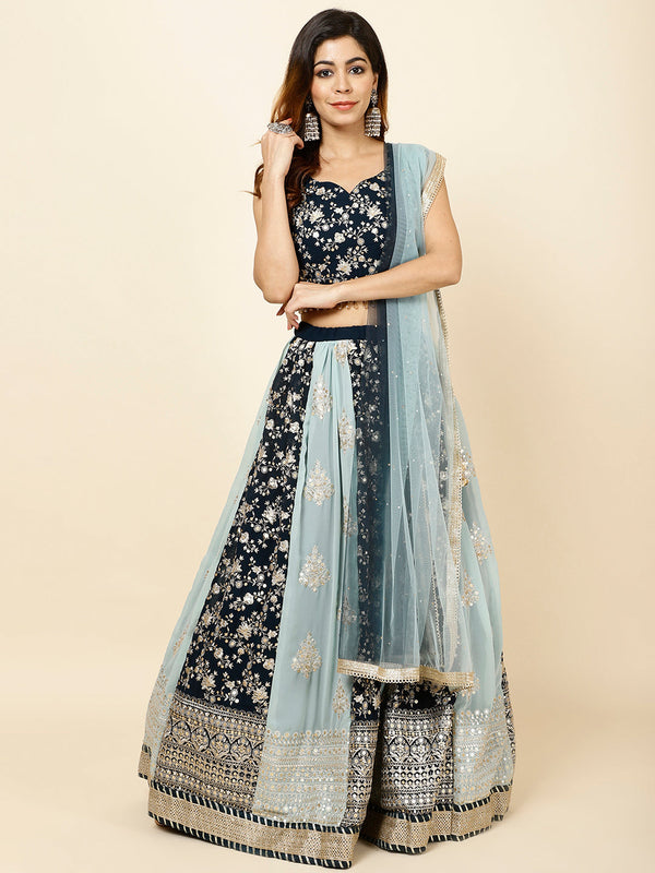 Zari Embroidered Georgette Choli With Lehenga & Dupatta