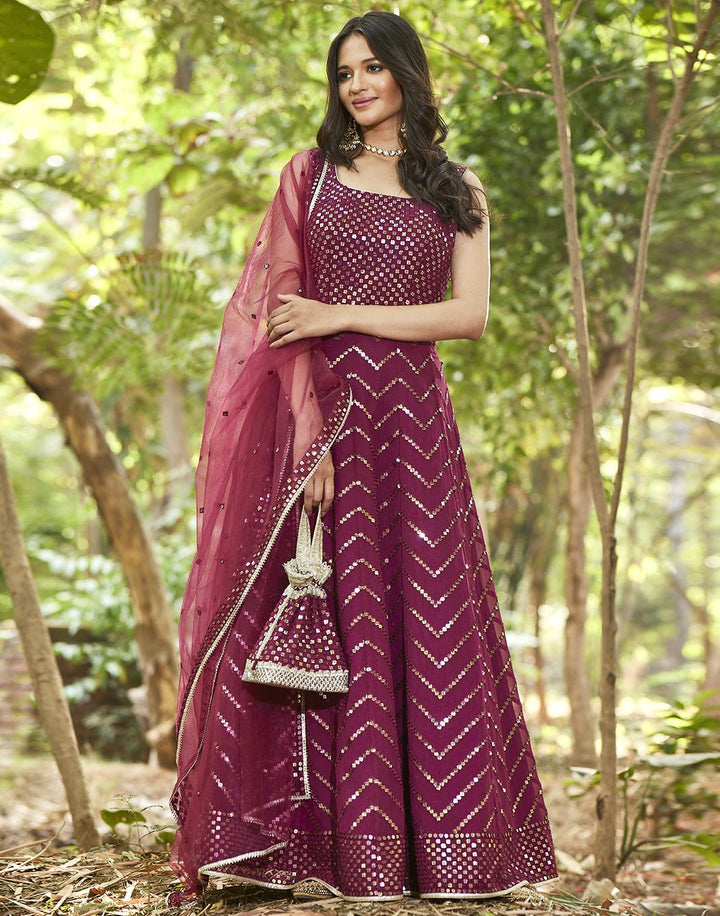 MBZ Meena Bazaar-Garnet Georgette Anarkali Salwar Kameez