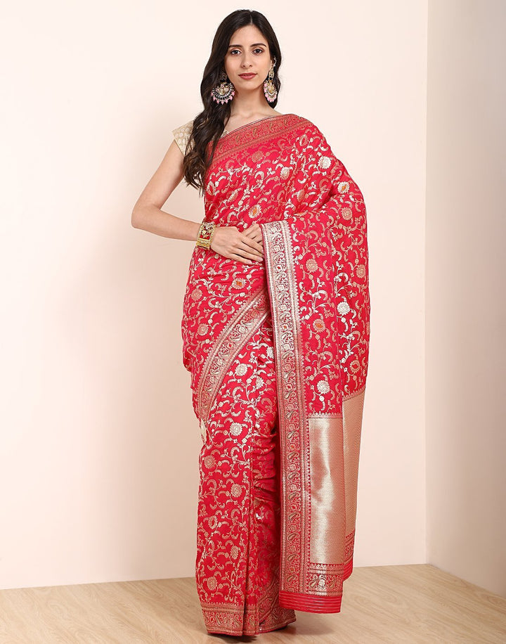 MBZ Meena Bazaar-Orange Banarasi Art Handloom Saree
