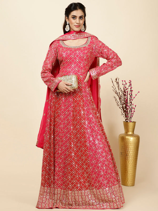 Zari Jaal Embroidered Georgette Kurta With Churidar & Dupatta