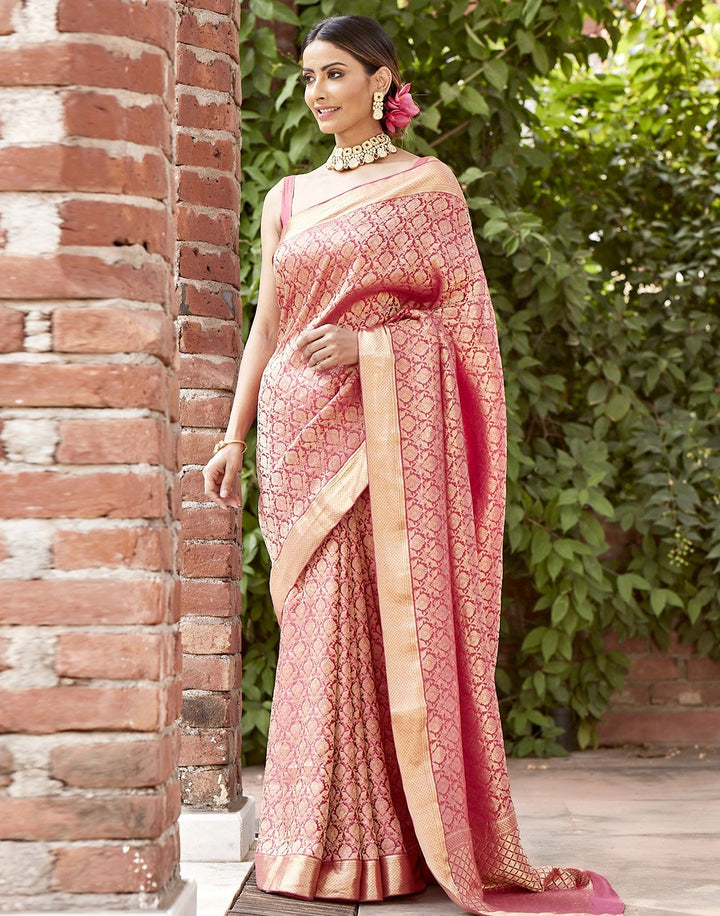 MBZ Meena Bazaar-Crepe Zari Jaal Woven Saree
