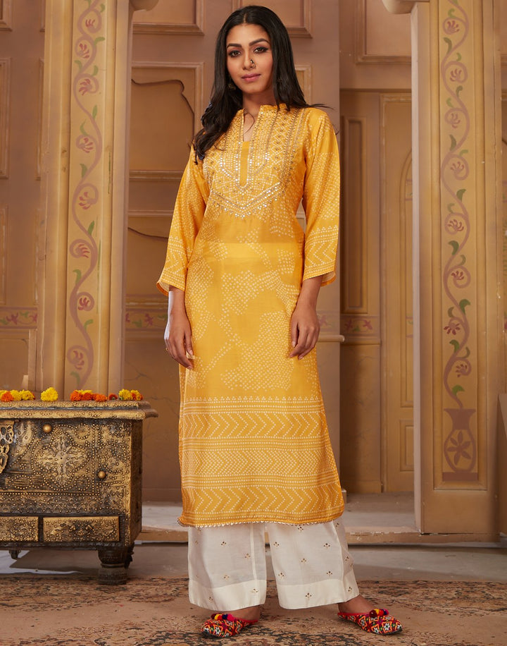 MBZ Meena Bazaar-Yellow Cotton Kurti