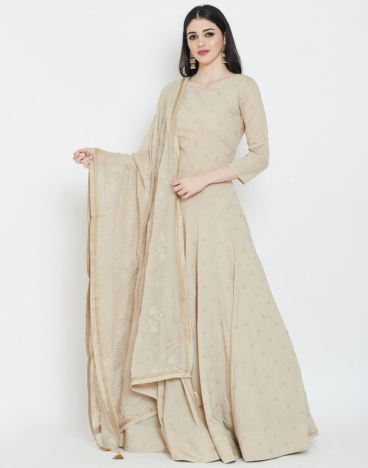 MBZ Meena Bazaar-Beige Cotton Chanderi Salwar Kameez