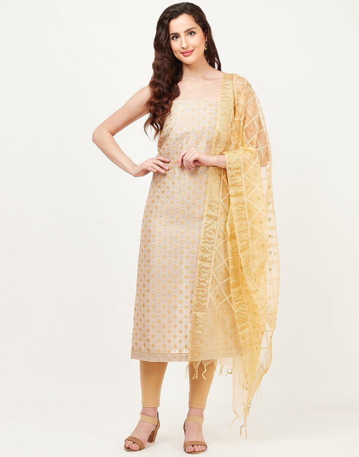 MBZ Meena Bazaar-Beige Sea Green Chanderi Suit Set