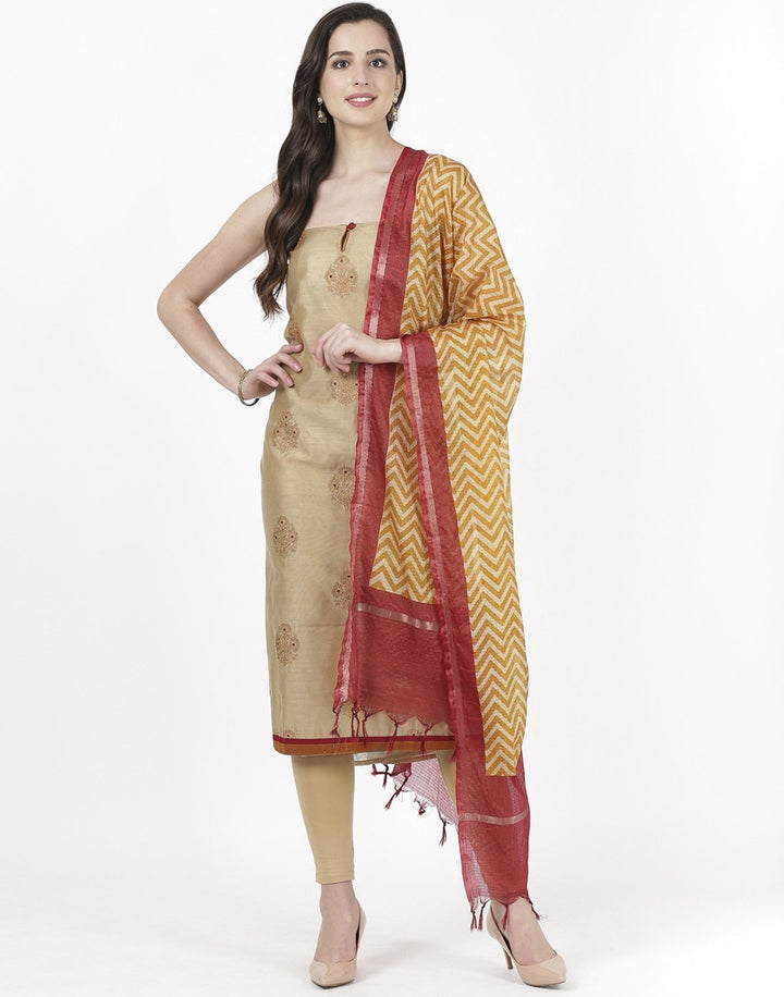 MBZ Meena Bazaar-Beige Lake Blue Chanderi Suit Set