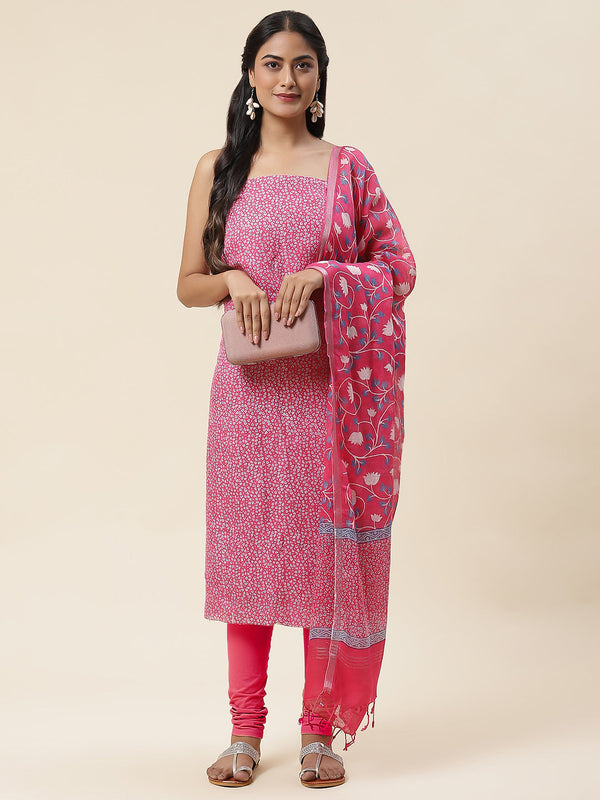 Printed Linen Unstitched Suit Piece With Dupatta