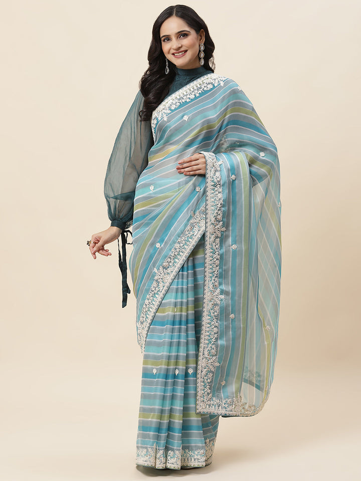 Abstract Sequence Printed Organza Saree - meena bazaar