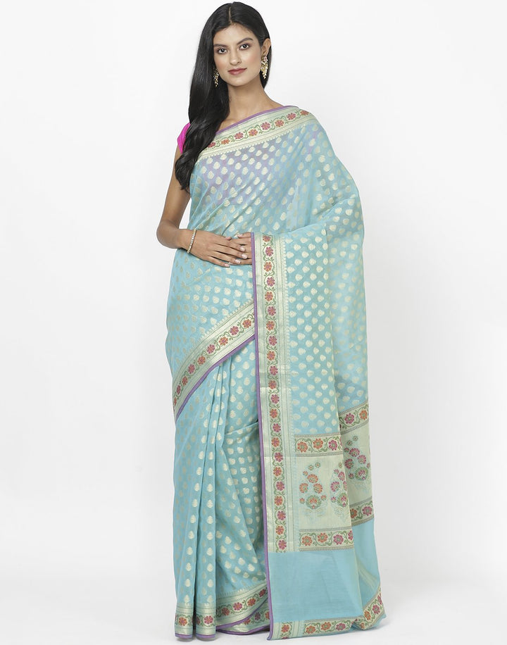MBZ Meena Bazaar-Hot Pink Cotton Woven Saree