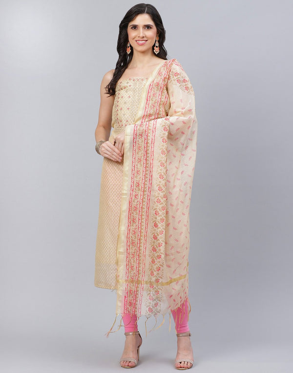 Chanderi Embroidered Printed Suit Piece