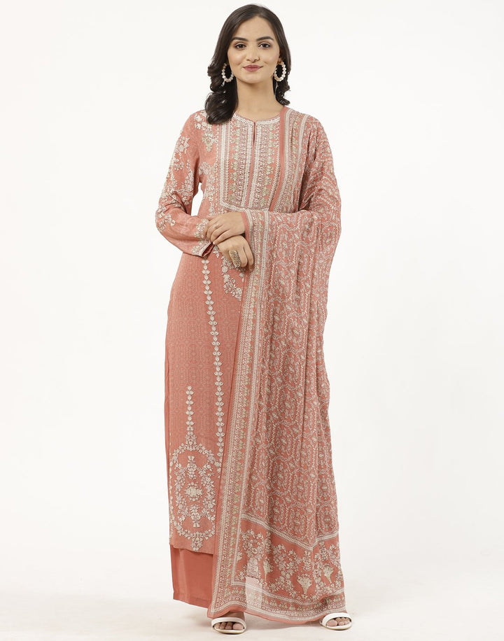 MBZ Meena Bazaar-Mustard Digital Printed Crepe Salwaar Kameez Stitched Suit