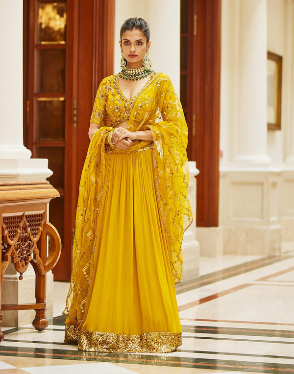 Sequence Embroidered Georgette Lehenga With Blouse And Net Dupatta