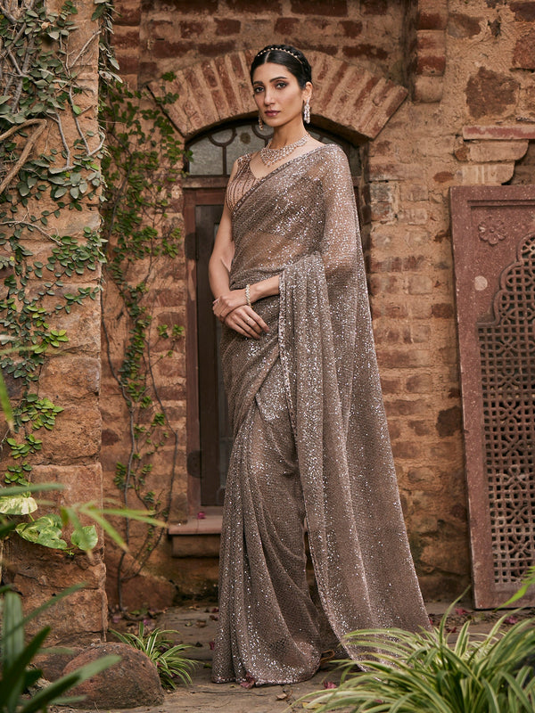 Sequin Embroidered Net Saree