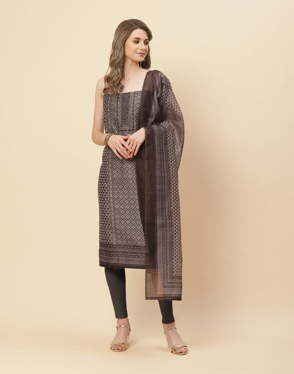 Abstract Printed Chanderi Suit Piece With Chanderi Printed Dupatta