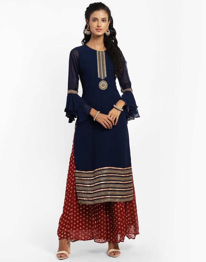 MBZ Meena Bazaar-Beautiful Navy Blue Georgette Salwaar Kameez Stitched Suit