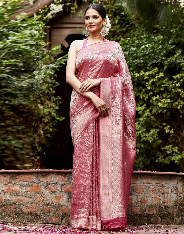 MBZ Meena Bazaar-Crepe Silk Saree With Zari Border
