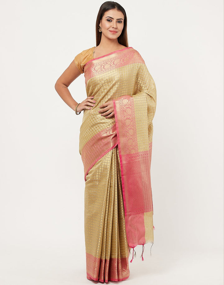 MBZ Meena Bazaar-Red Cotton Woven Saree
