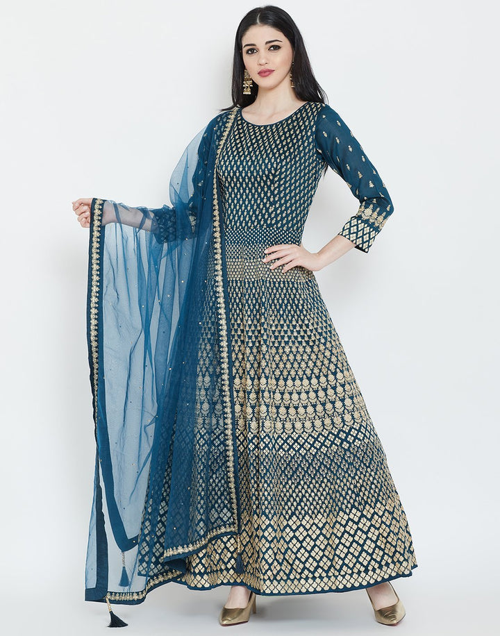 MBZ Meena Bazaar-Maroon Cotton Chanderi Salwar Kameez