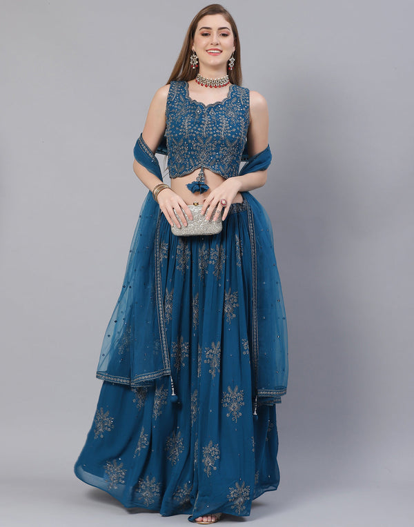 Georgette Lehenga Paired With Matching Crop Top