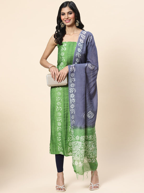 Batik Printed Chanderi Unstitched Suit Piece With Dupatta