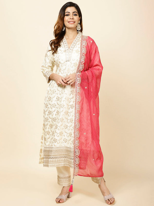 Zari Jaal Embroidered Banarsi Kurta With Pants & Dupatta