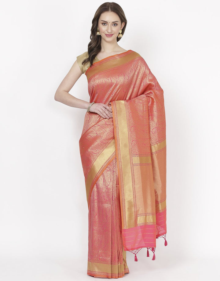 MBZ Meena Bazaar-Red Banarasi Art Handloom Saree