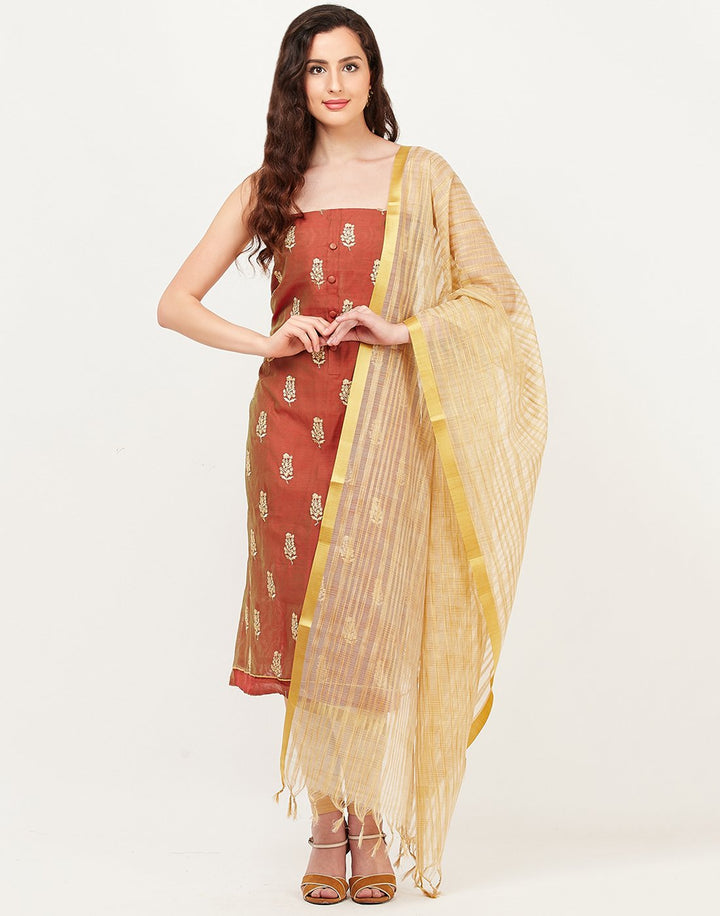 MBZ Meena Bazaar-Rust Beige Chanderi Suit Set